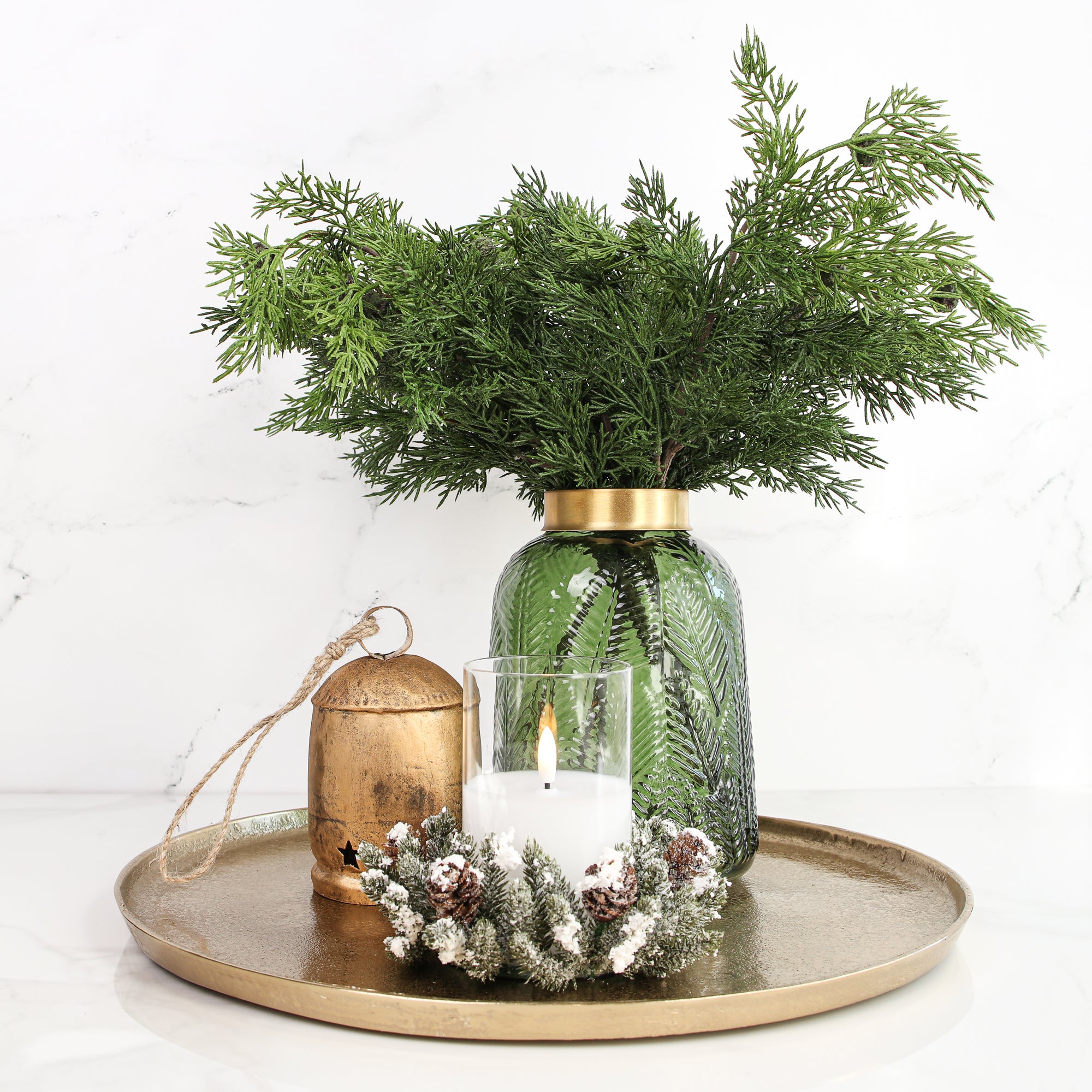 Snowy Mini Pinecone Candle Ring- 3in