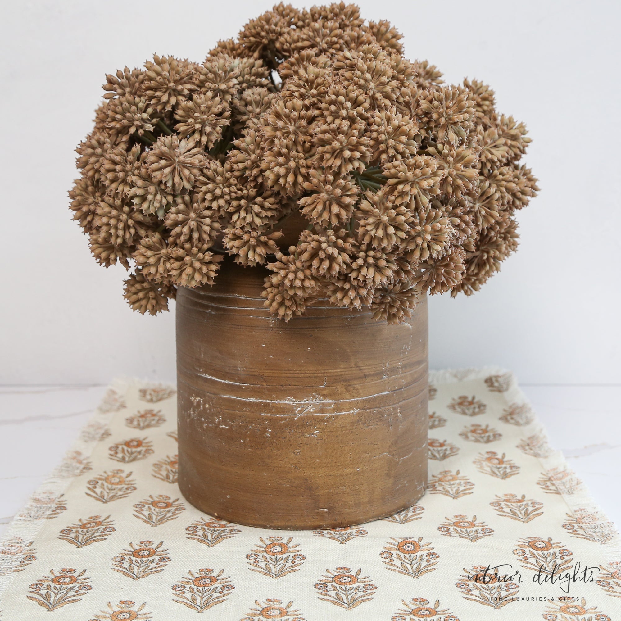 9" Brown Line Vase showcasing its natural light brown color and rustic texture, ideal for earthy decor styles.
