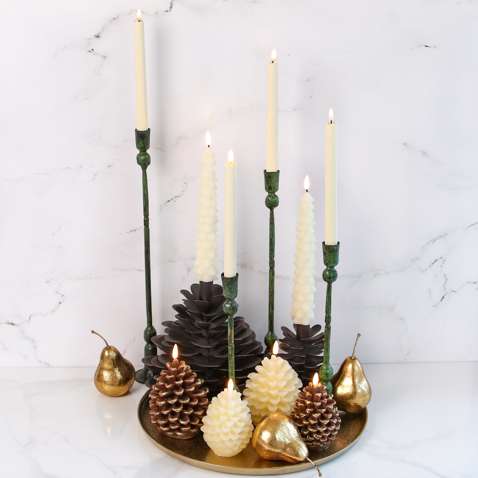 Cream Pinecone LED Candle, Set of 2