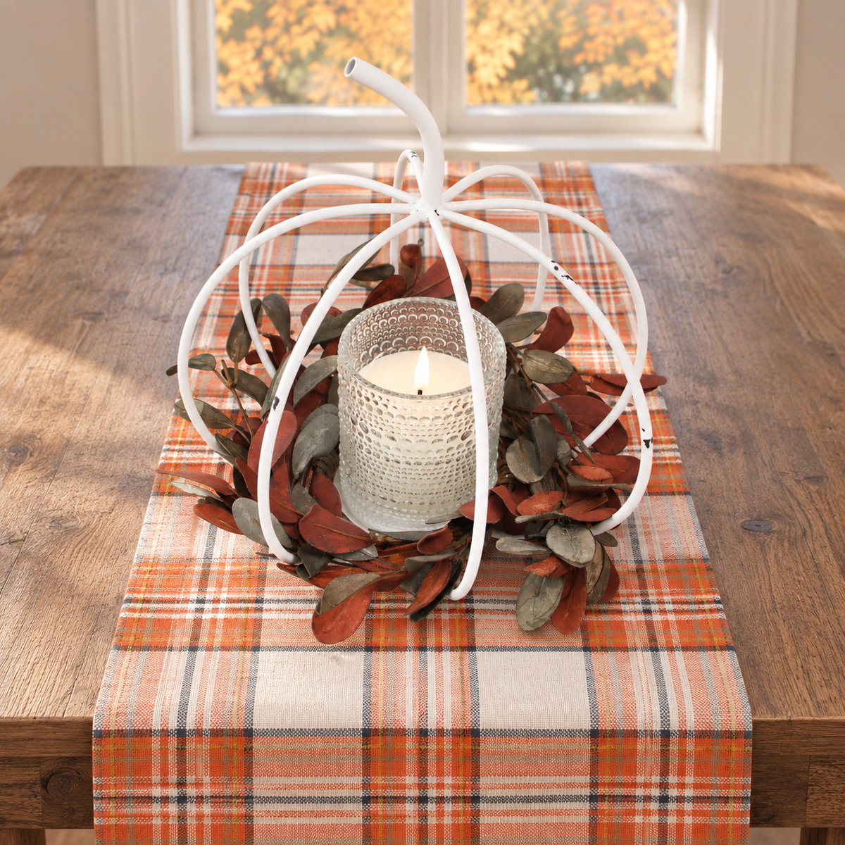 Mixed Fall Olive Leaf Candle Ring, Rust