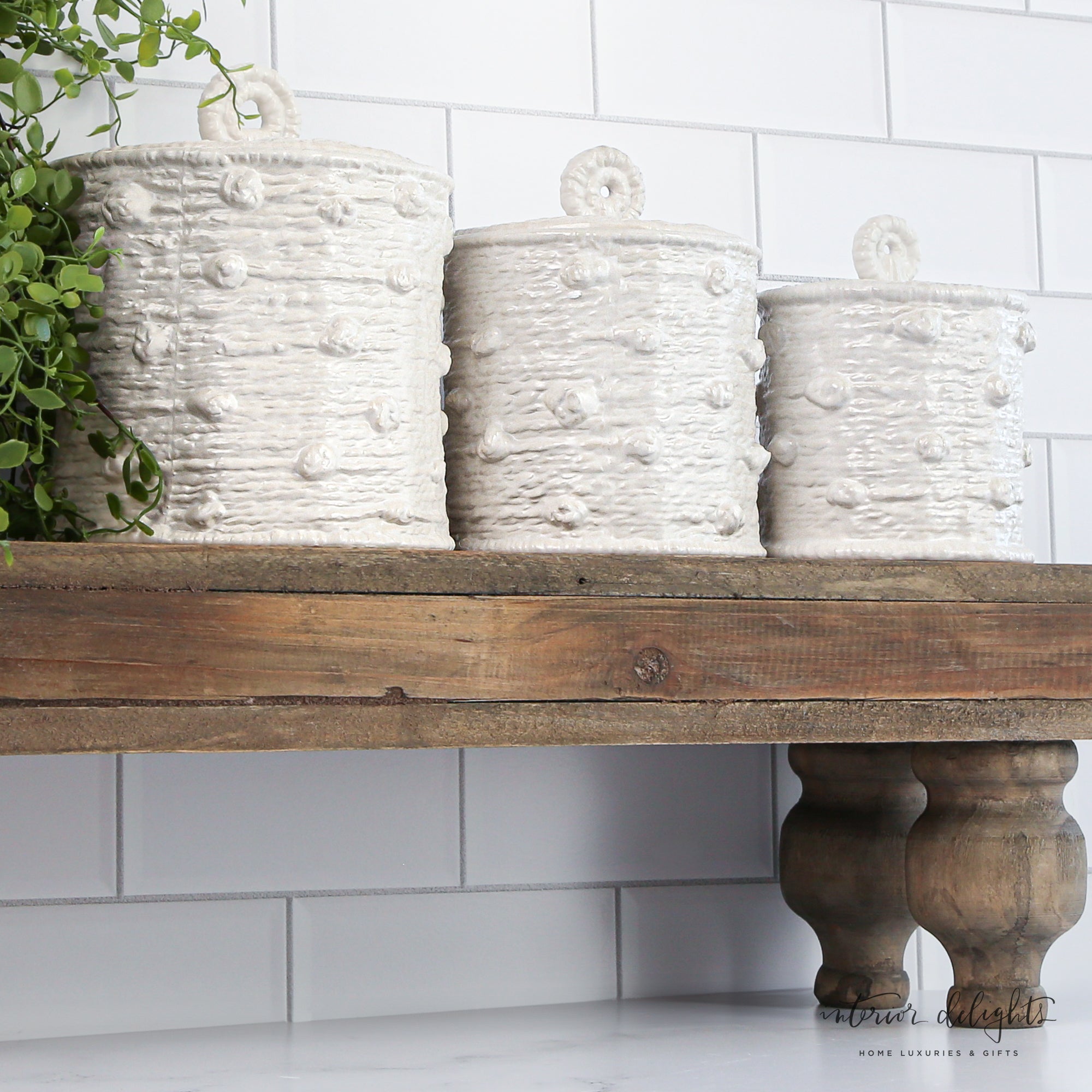 Knotted Canister Set - Small ceramic canister with a sophisticated woven design, perfect for keeping small items organized.