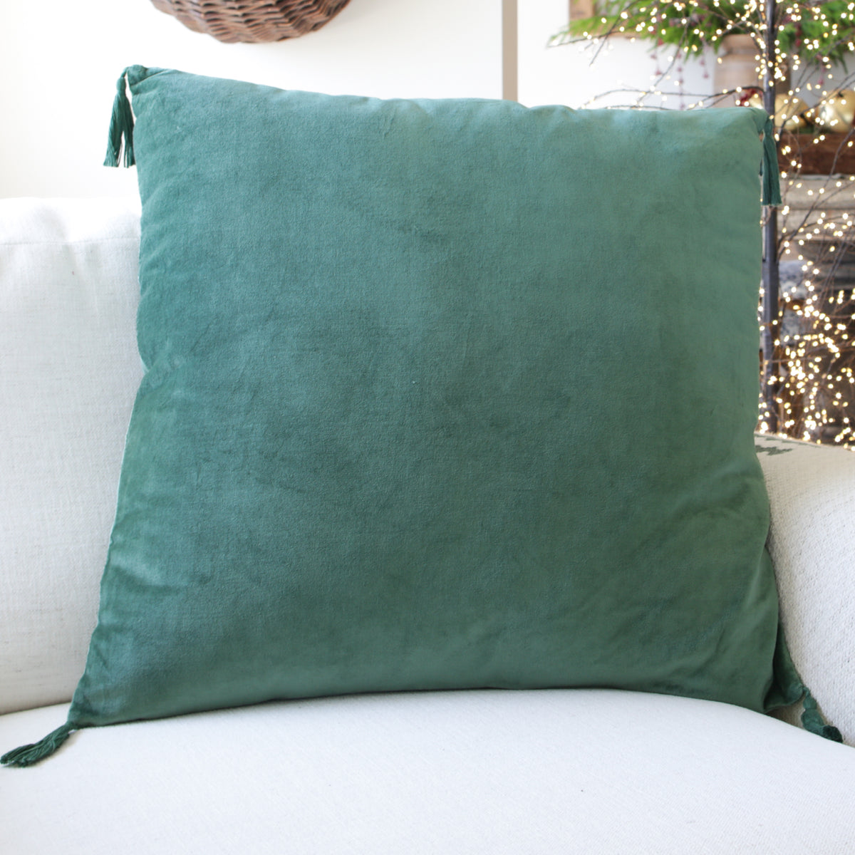 Green Velvet Pillow with Tassels
