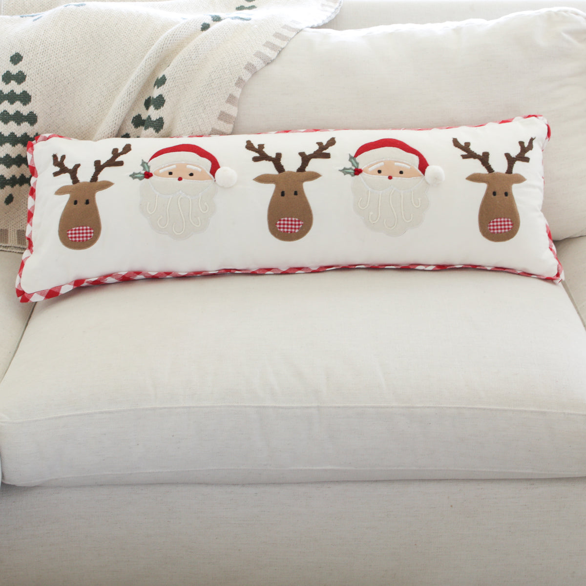 Long Lumbar Santa and Reindeer Pillow