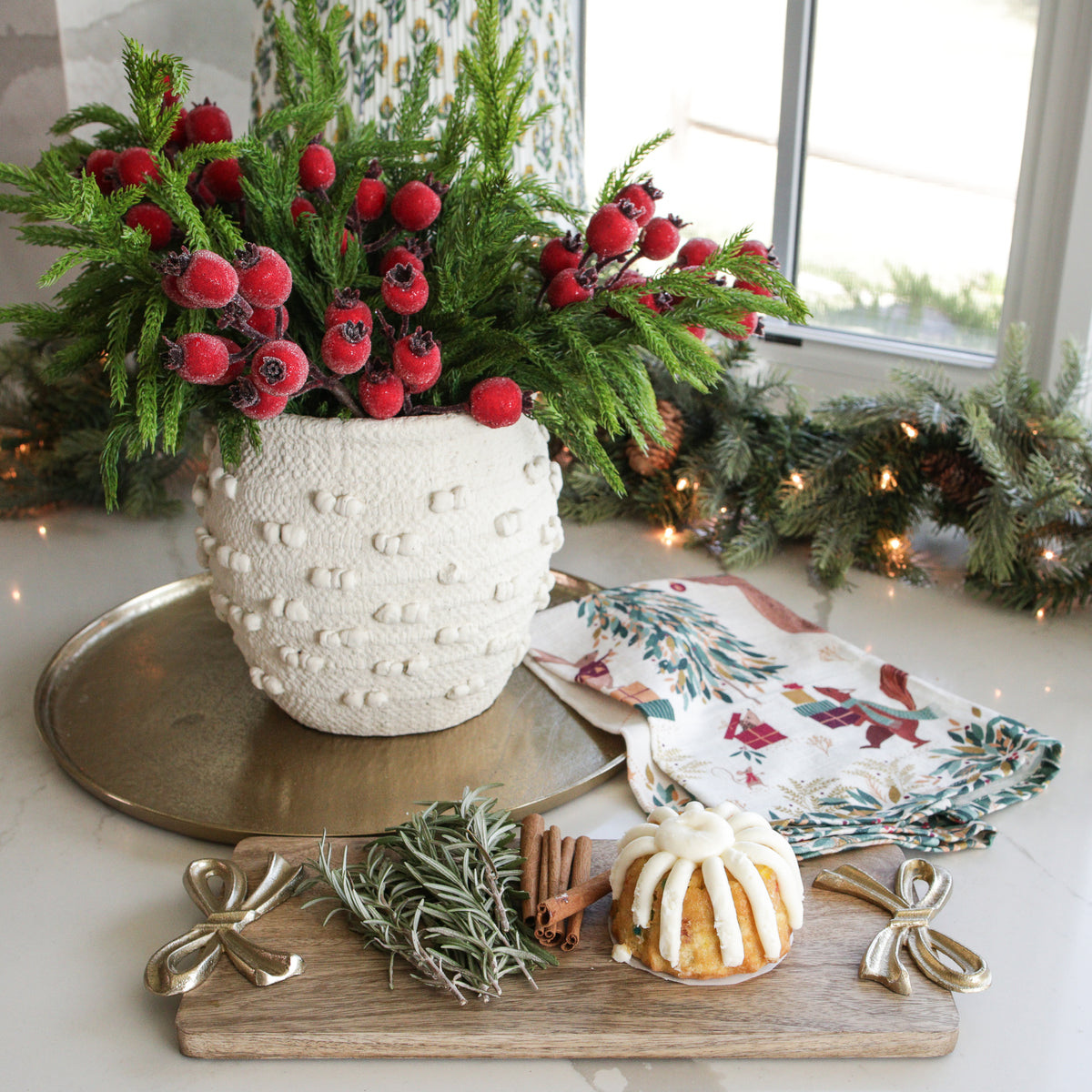 Mango Wood Board with Gold Bow Handles - Interior Delights