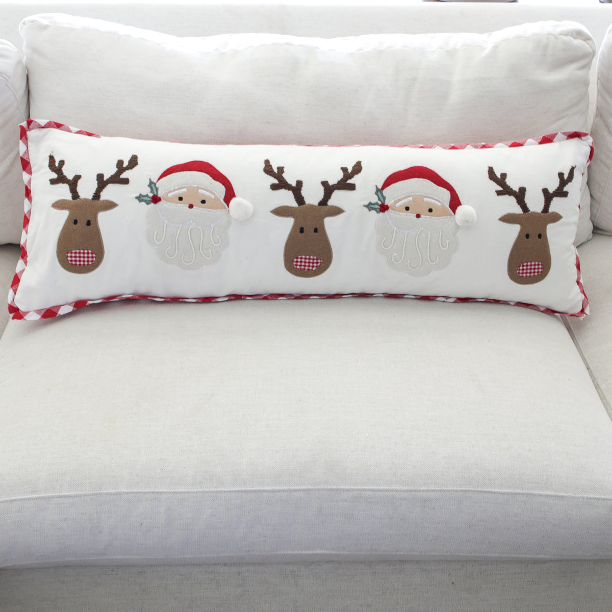 Long Lumbar Santa and Reindeer Pillow