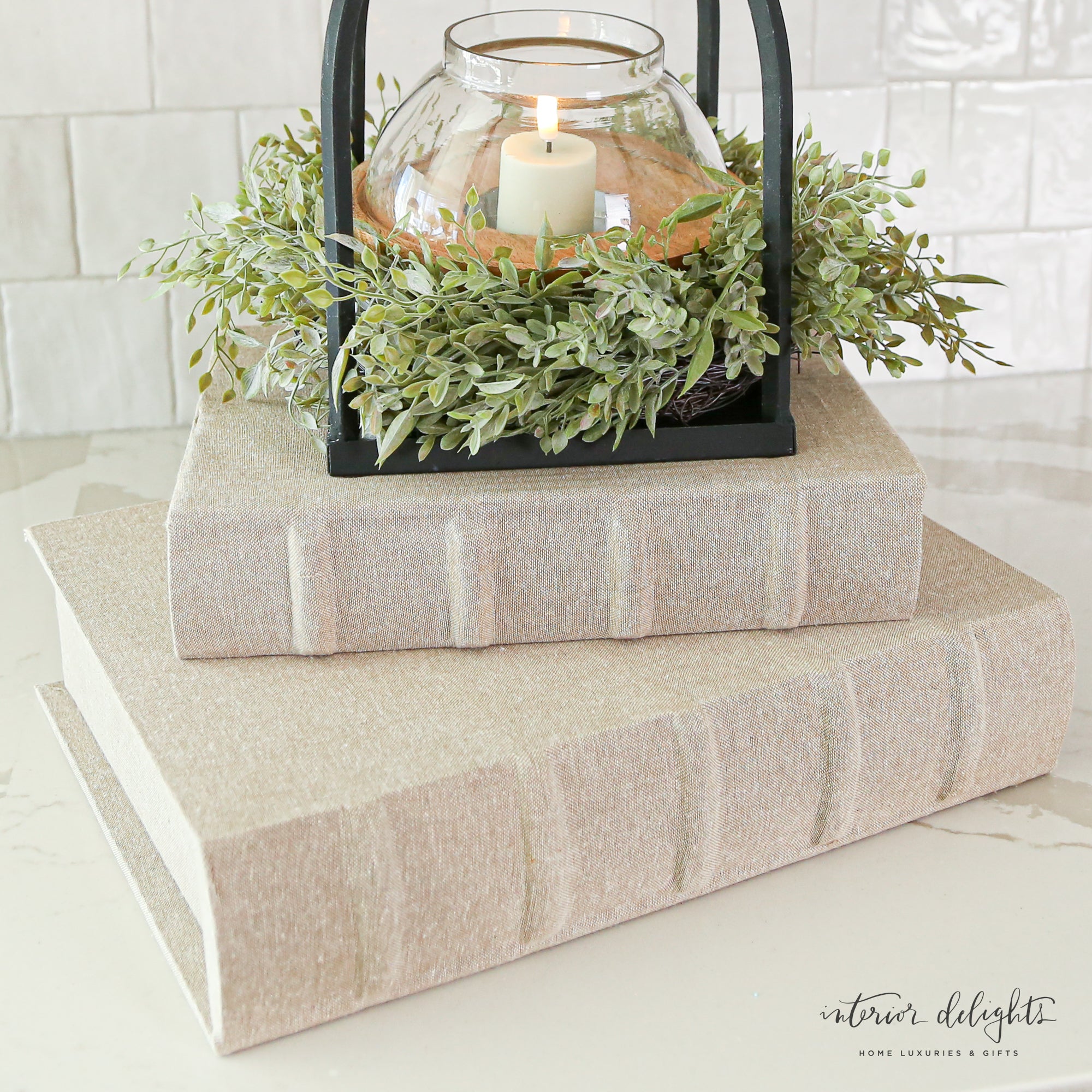 Medium Beige Linen Storage Book - Interior Delights