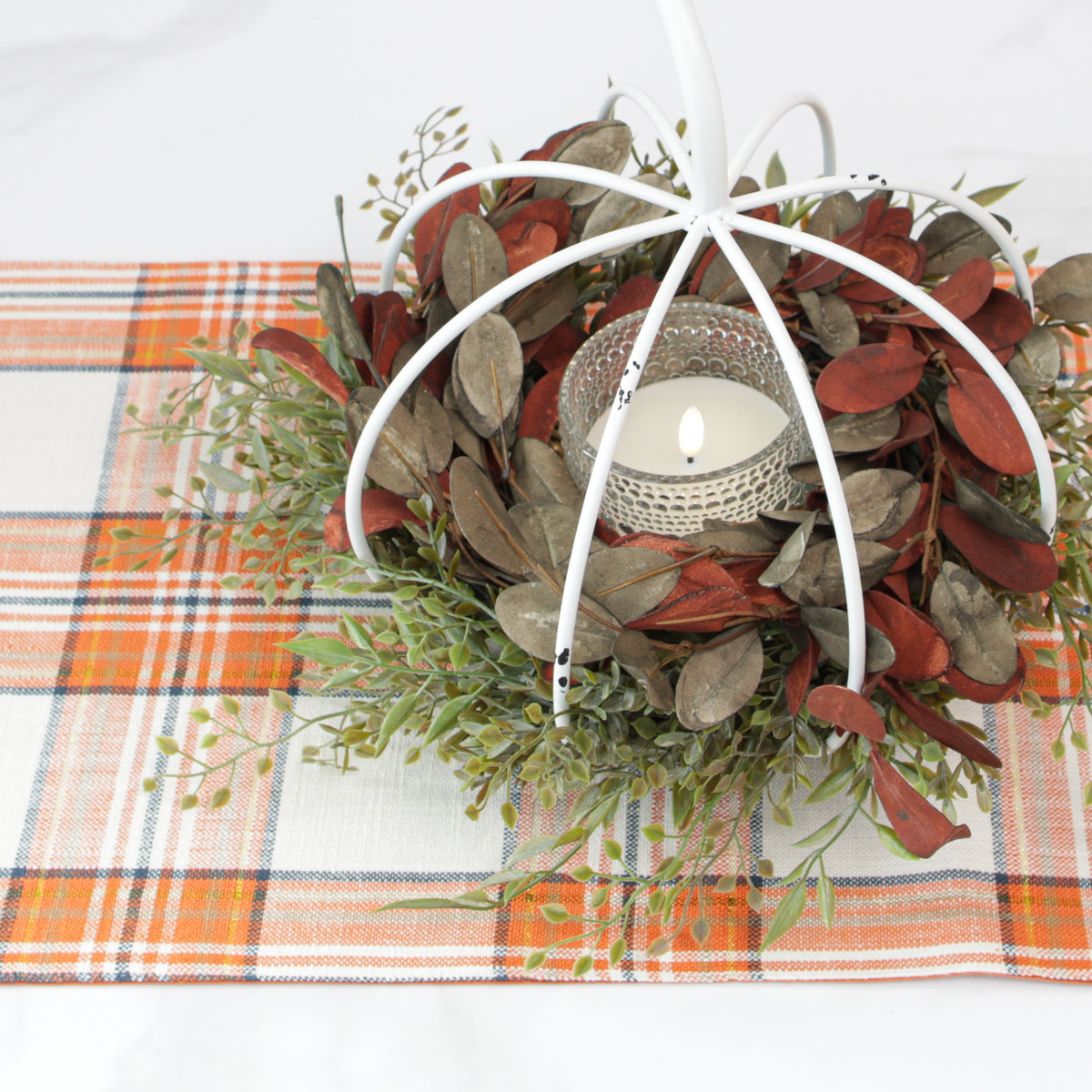 Mixed Fall Olive Leaf Candle Ring, Rust