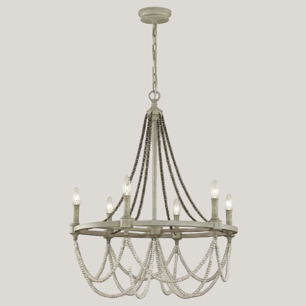 Close-up view of the Emma Medium 6 Light Chandelier highlighting its intricate details and high-quality finish.