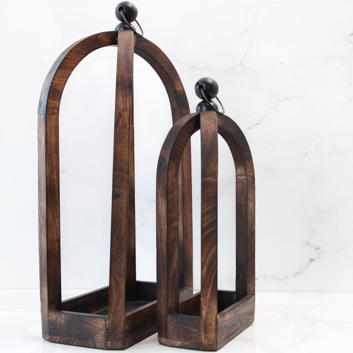 Set of 2 Tall Mango Wood Lanterns