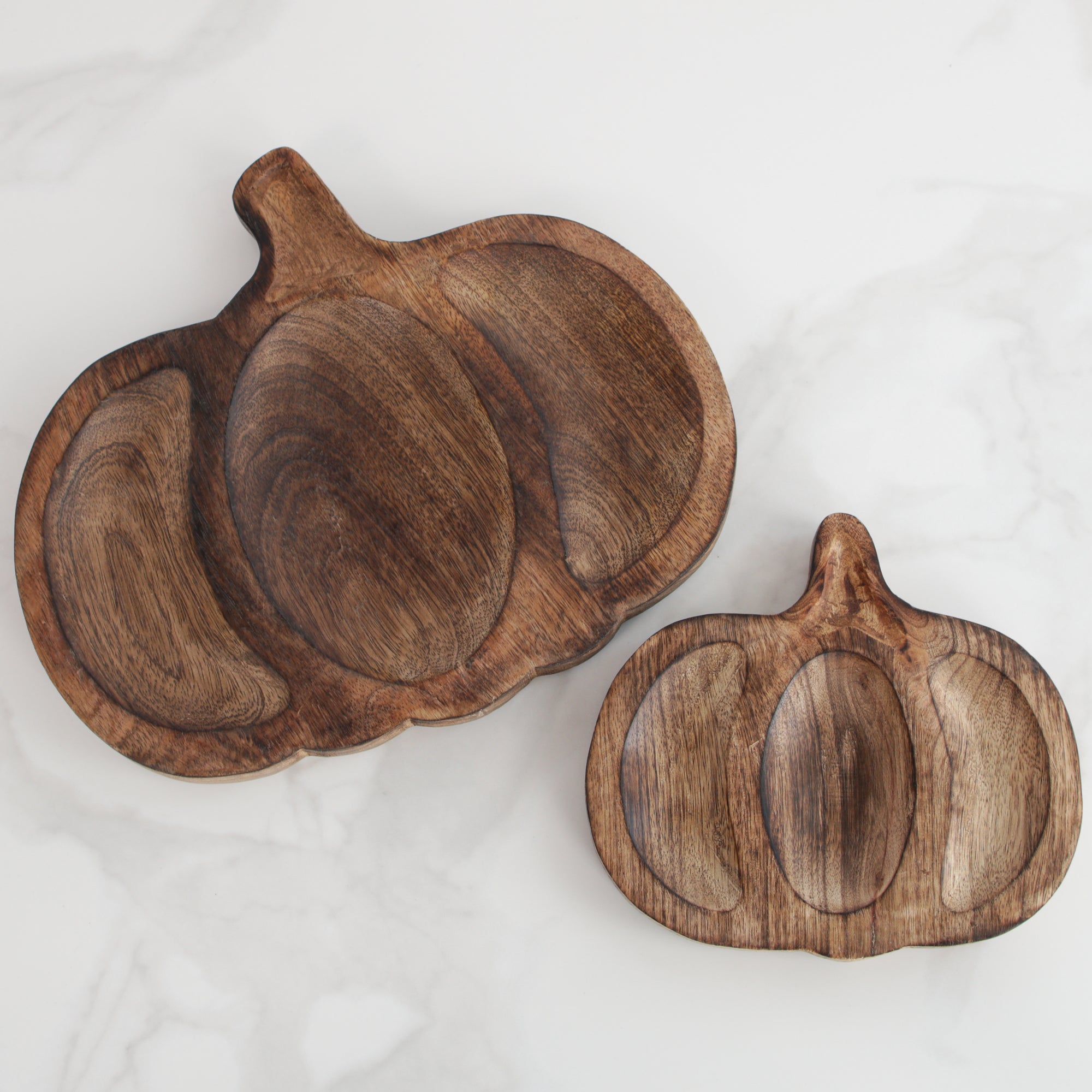 Wood Carved Pumpkin Tray, Set of 2
