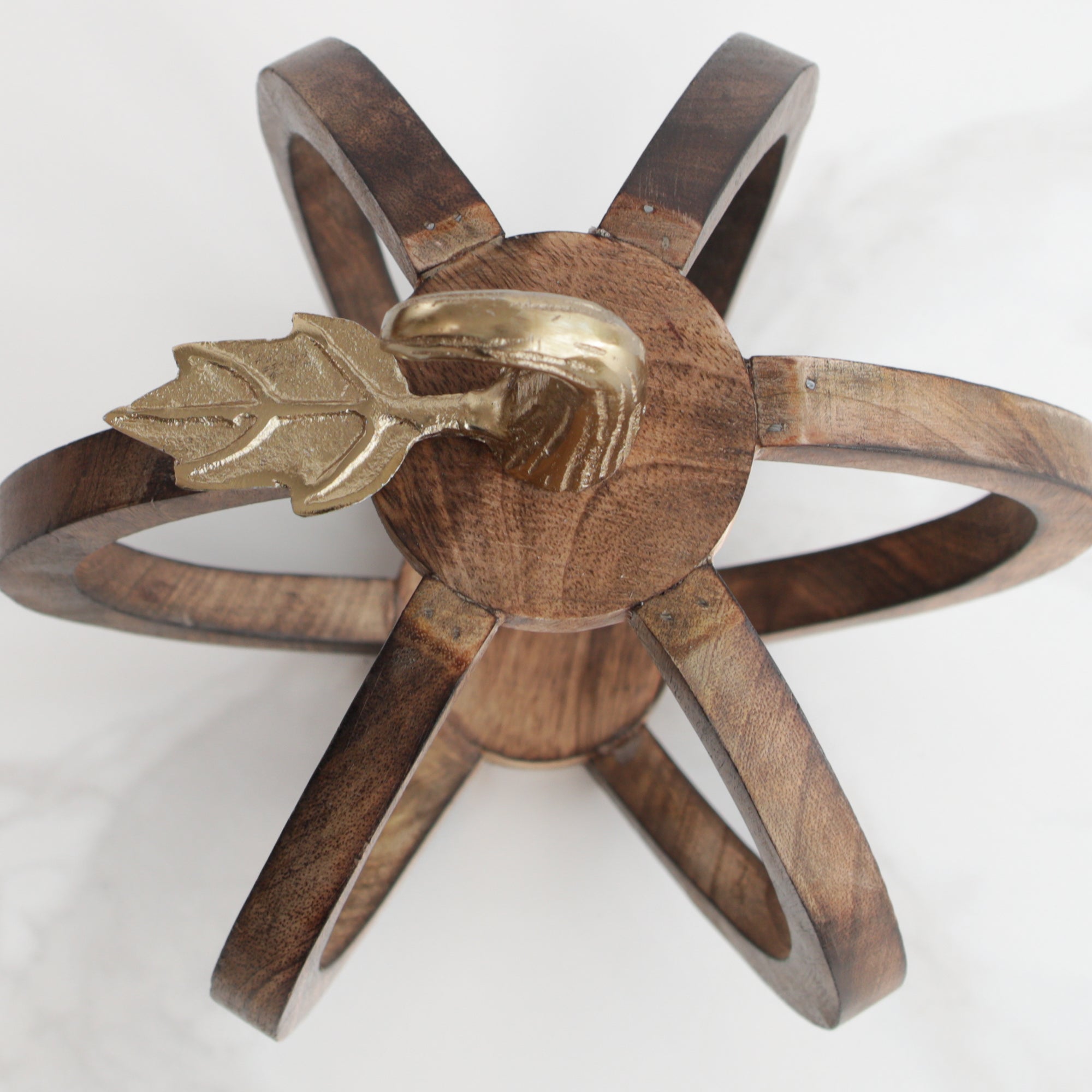 Wood Pumpkin Lantern with Gold Stem