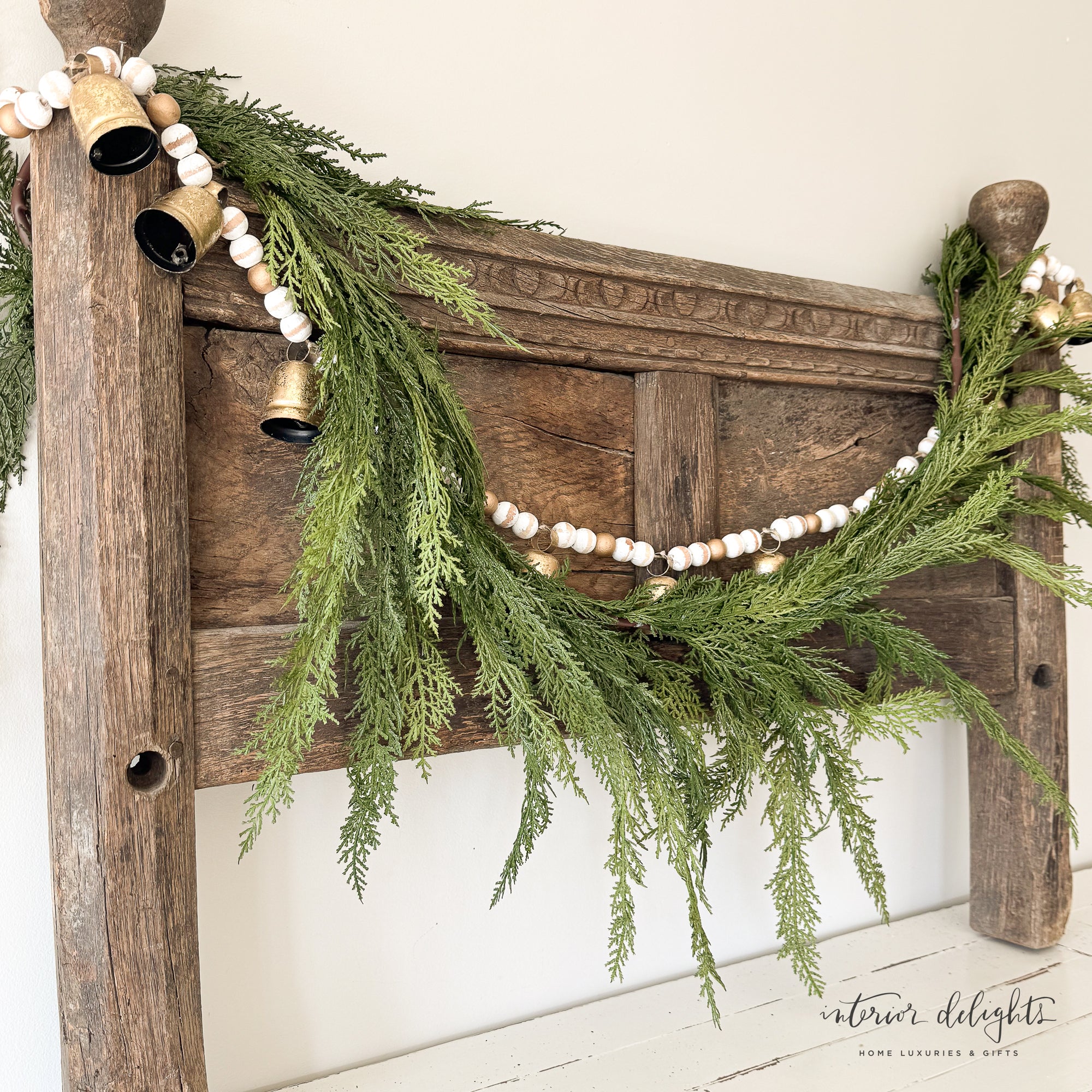 Close-up view of the 6ft Cedar Garland featuring soft, lush greenery ideal for layering with other garlands or for standalone decoration.