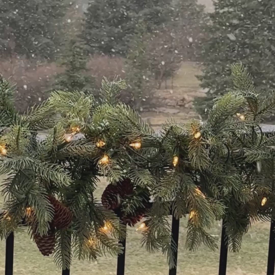 9-Foot Pre-Lit New England Pine Garland with Cones & Clear Lights