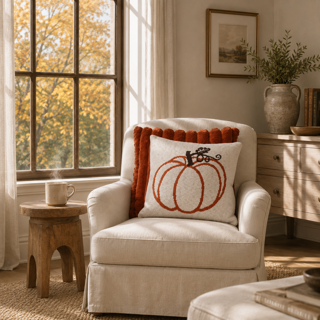 Knit Orange Pumpkin Pillow- 20in - Interior Delights
