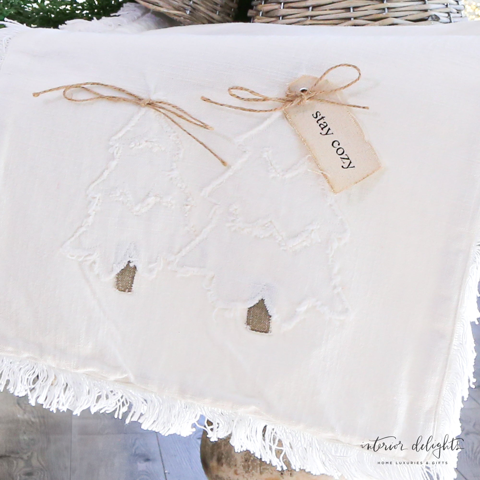 White Embroidered Trees Table Runner