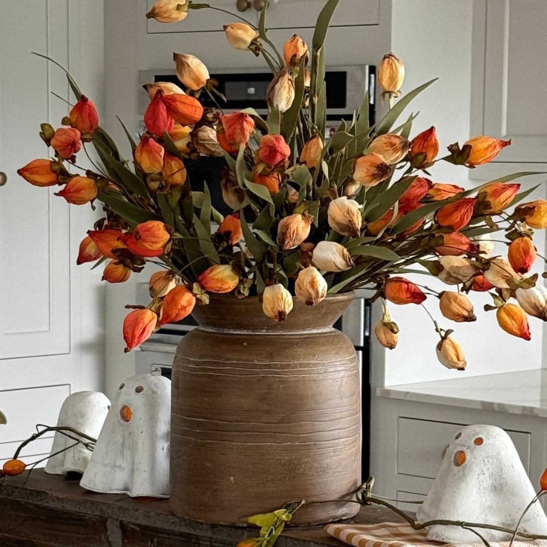 Lantern Buds + 9" Brown Line Vase Arrangement