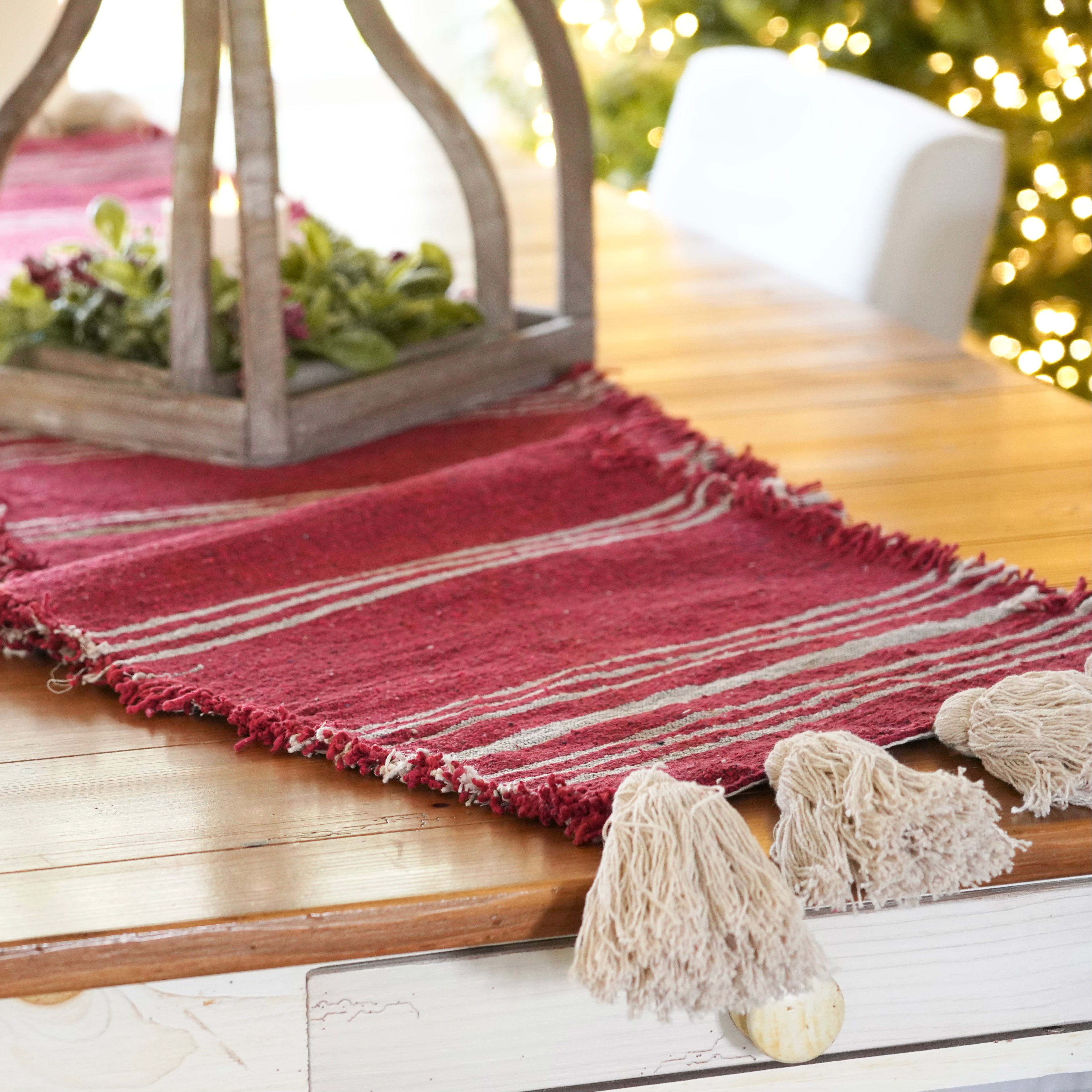 Table Runners- Choice of Stripe or Solid Red Designs with Tassels