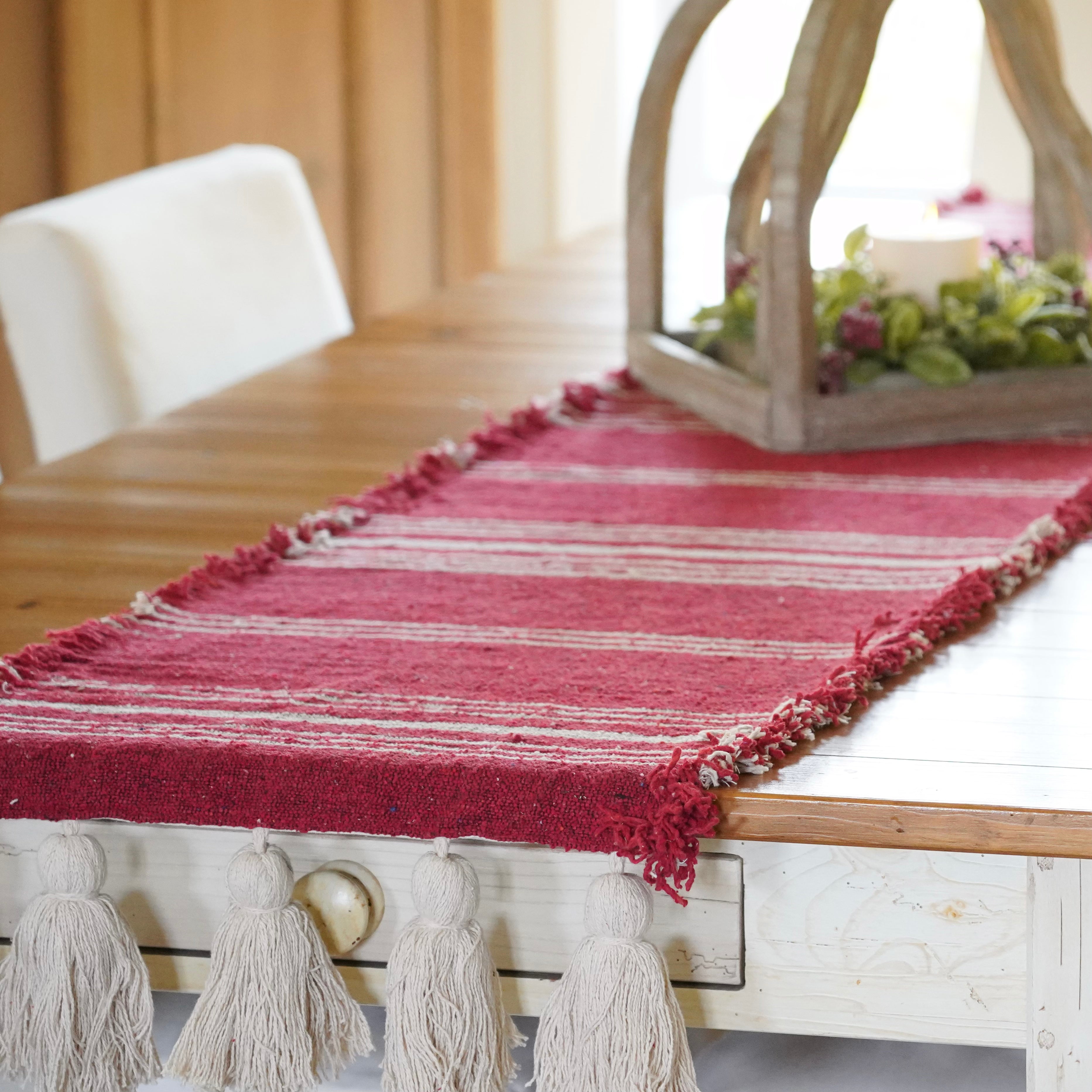 Table Runners- Choice of Stripe or Solid Red Designs with Tassels