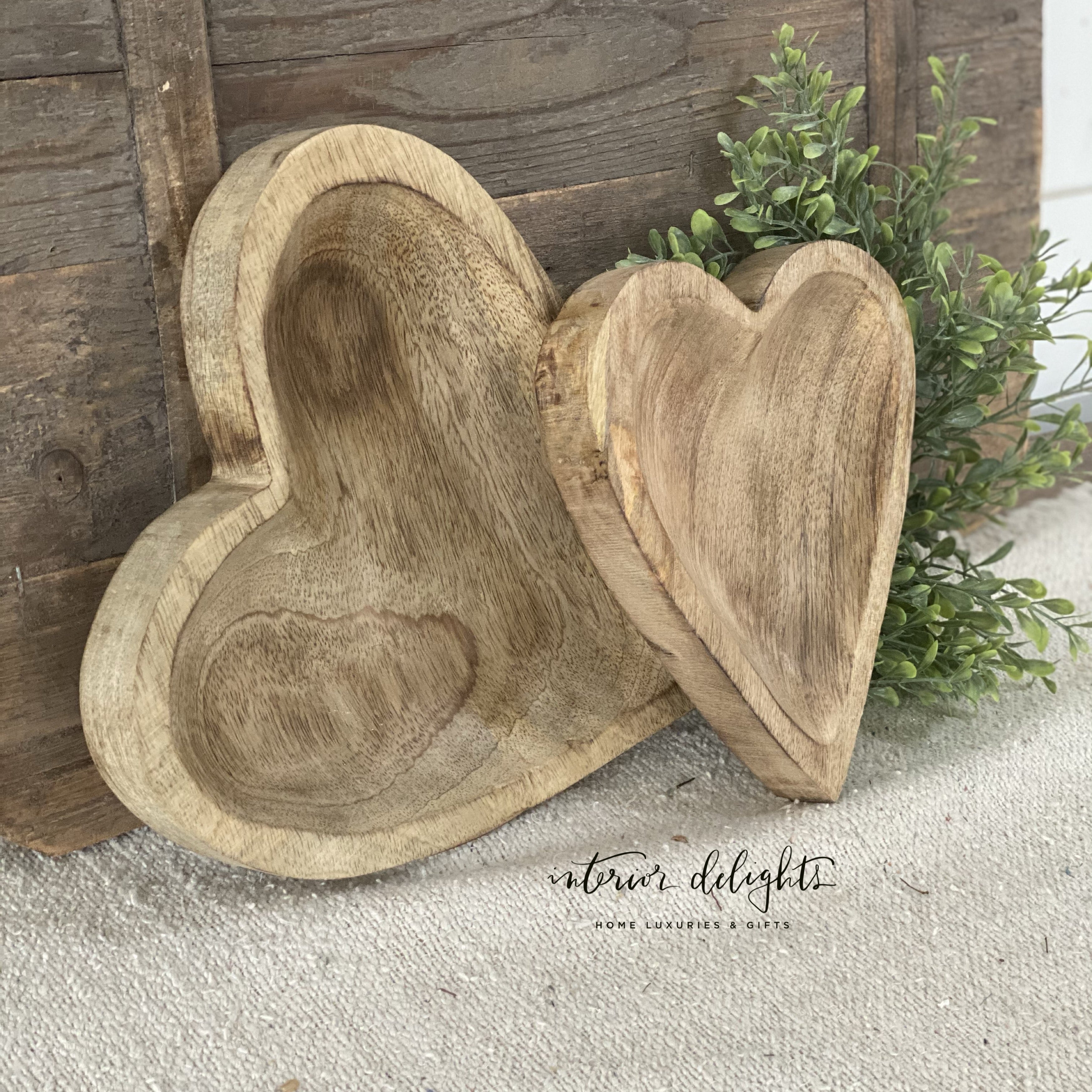 Wood Carved Hearts - Set of 2, large and small heart sizes perfect for adding charm to any setting.