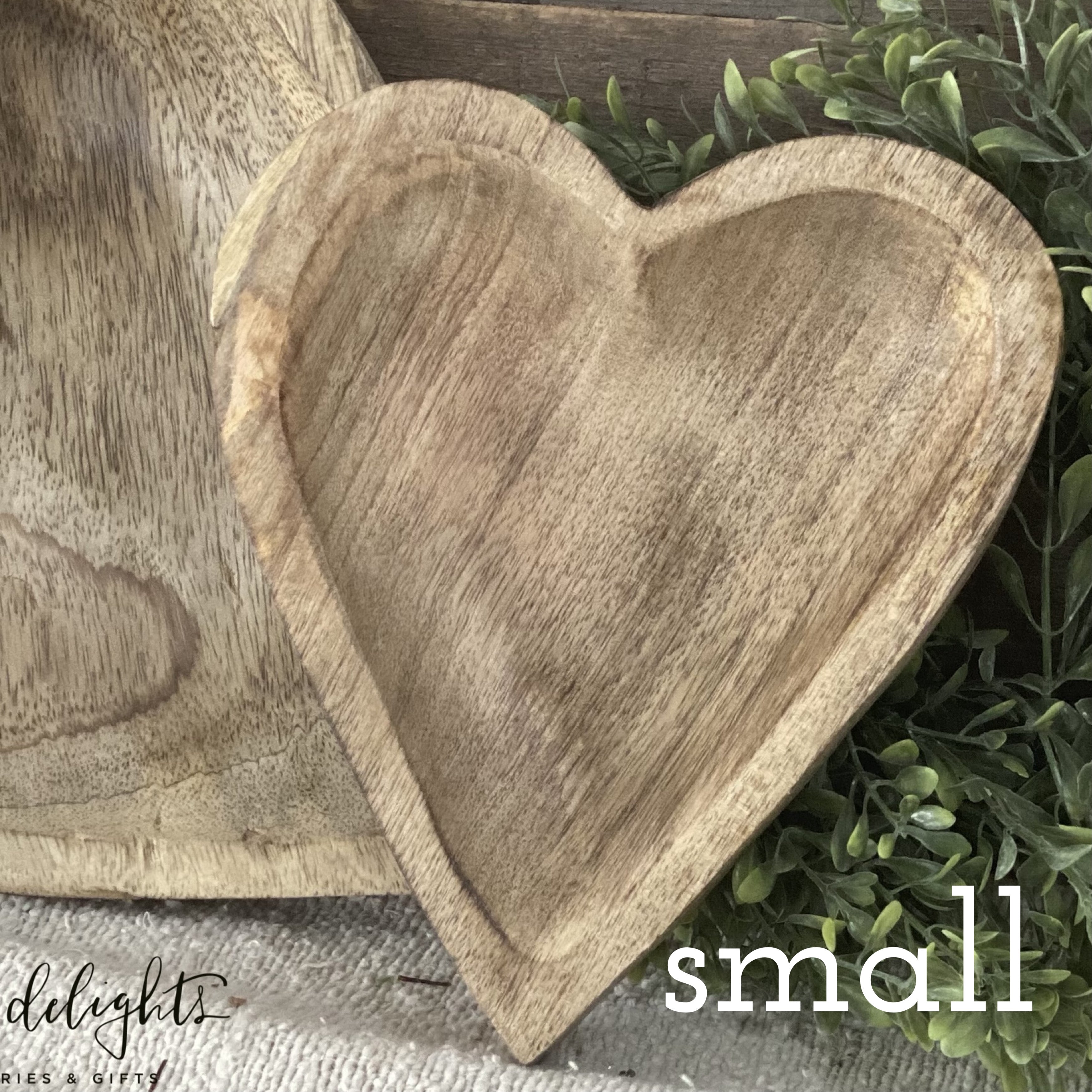 Wood Carved Hearts - Set of 2, rustic wooden decorative hearts perfect for gifts and home decor, featuring felt pads for scratch protection.