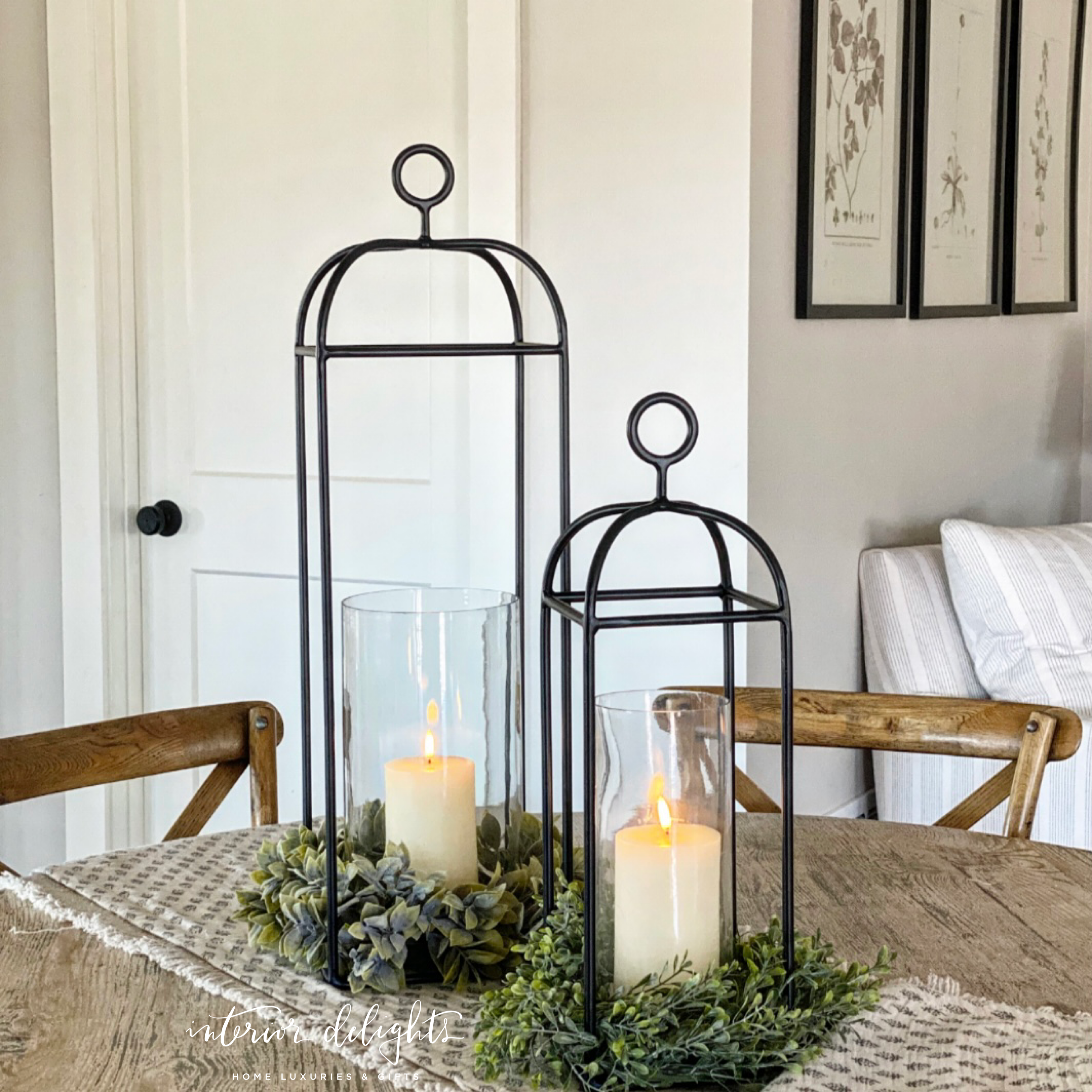 Black Rectangular Outdoor Lantern in 27-inch size displayed outdoors.