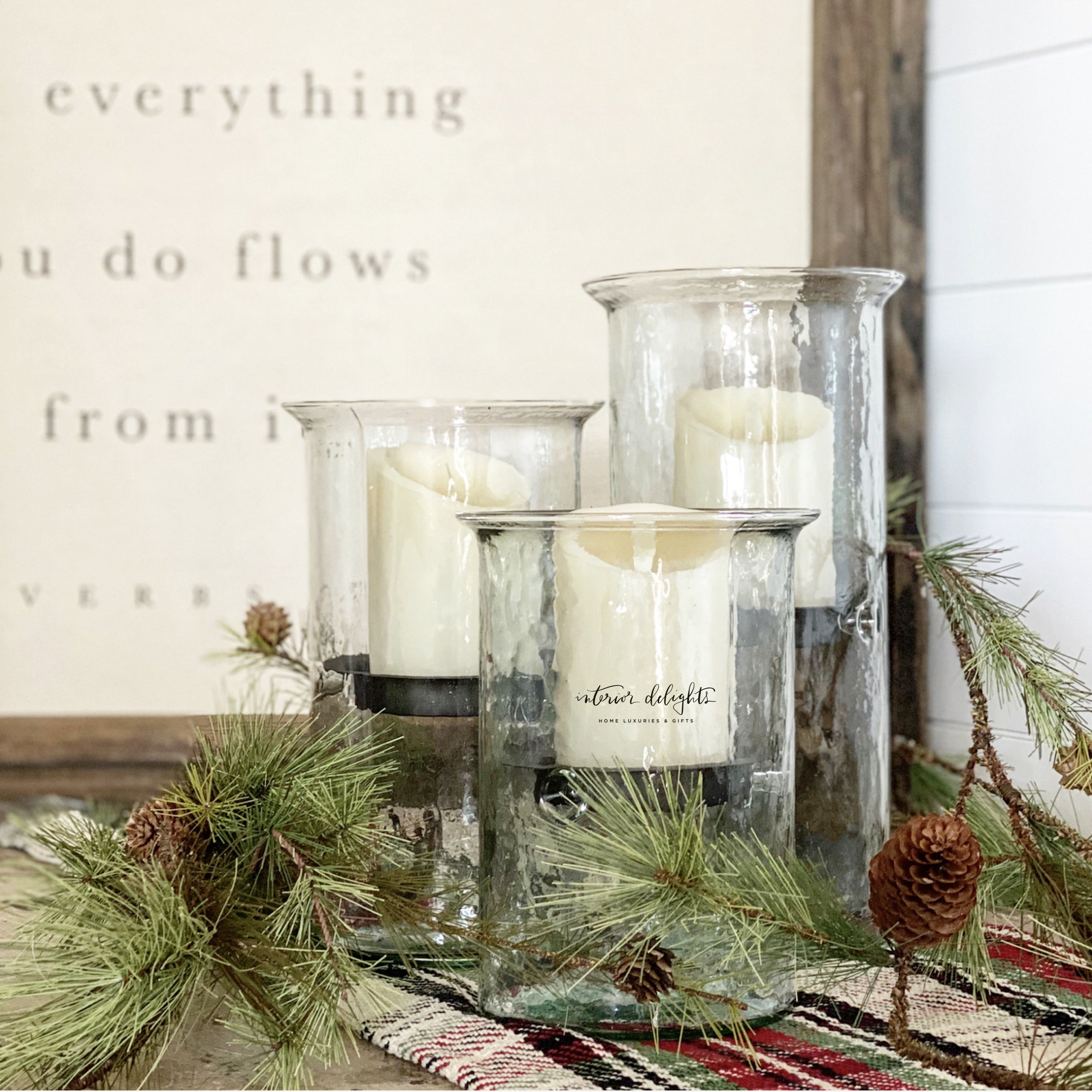 Medium size Cylinder Candle Holders featuring clear textured glass design, ideal year-round.