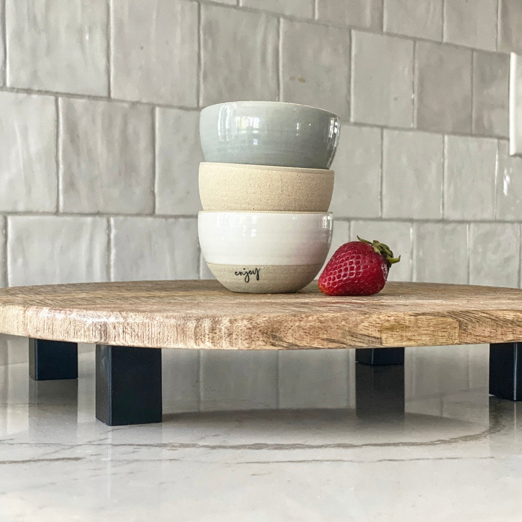 Organic Shaped Round Board with Legs - Stylish cutting board featuring metal legs for added height and functionality