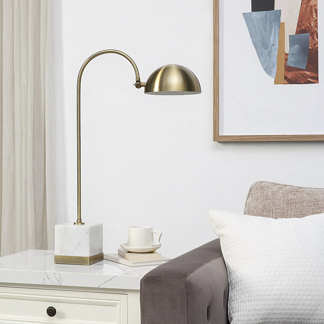 Folding Brass and Marble Table Lamp