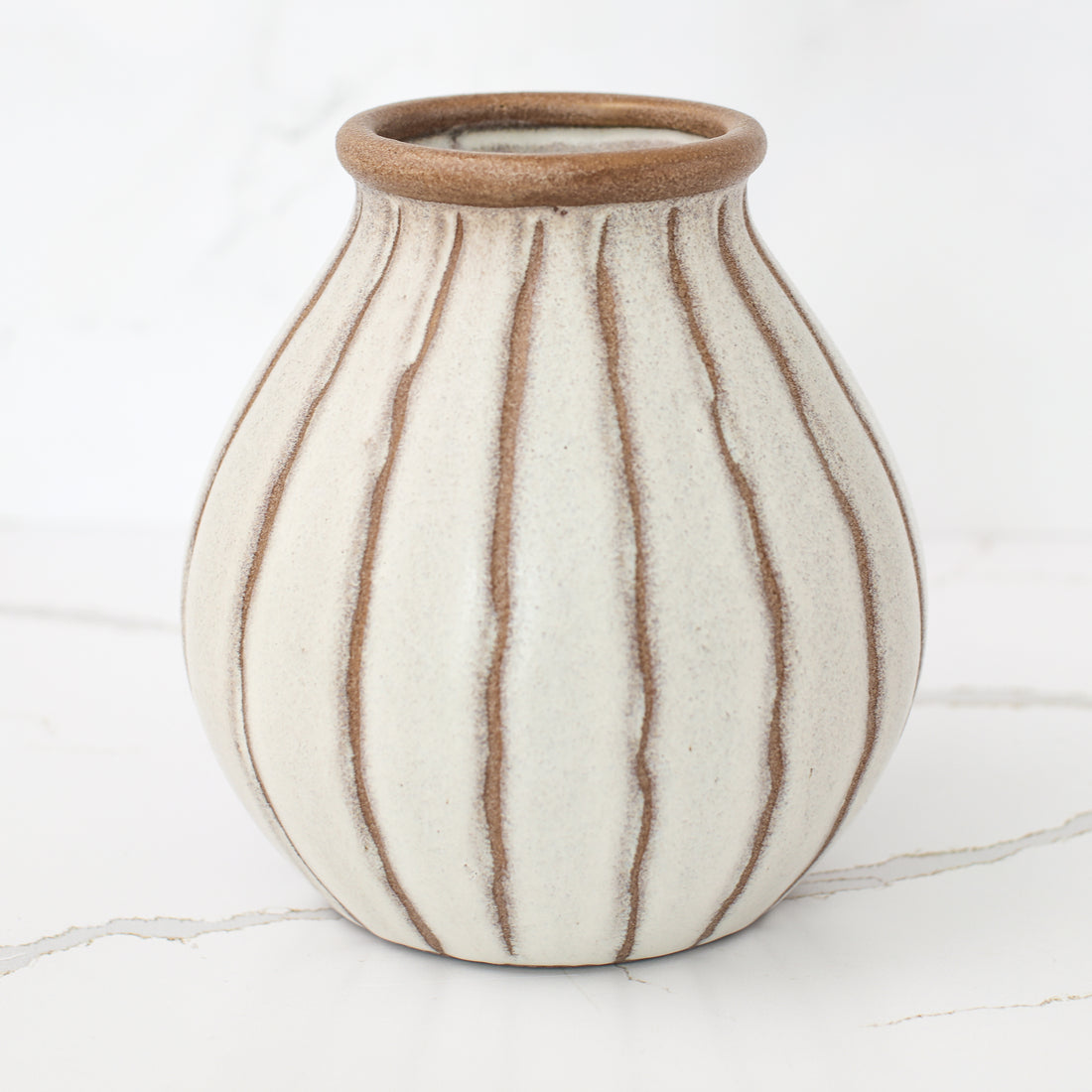 7&quot; Beige Stripe Ceramic Vase