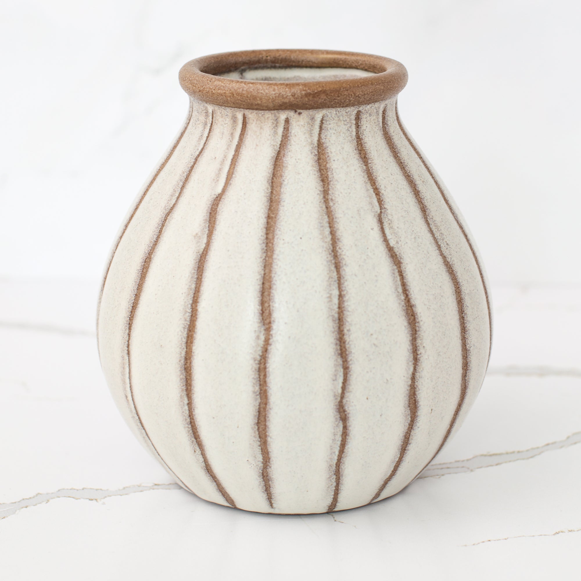7&quot; Beige Stripe Ceramic Vase