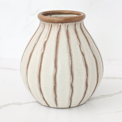 7&quot; Beige Stripe Ceramic Vase