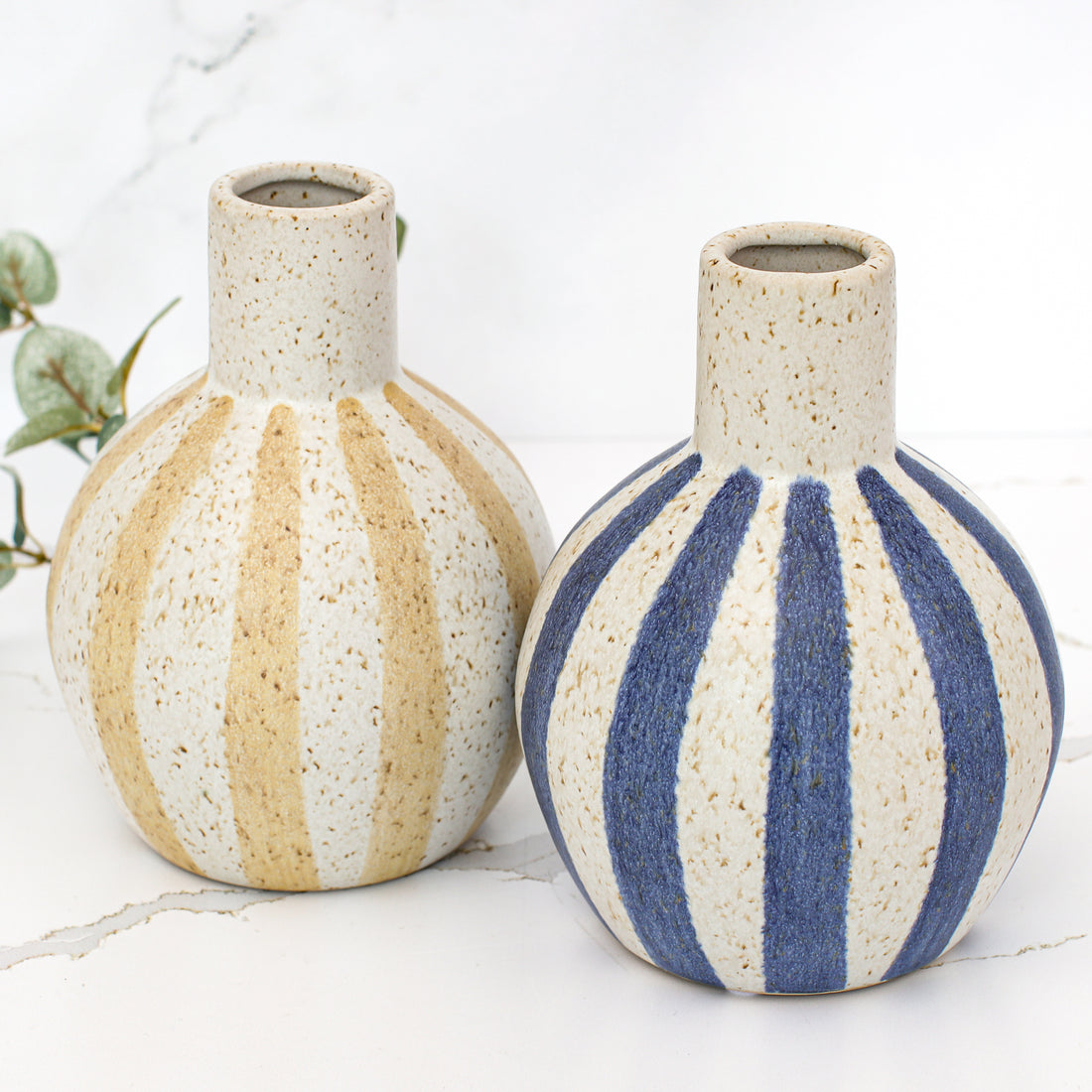 7&quot; Matte Blue Stripe Ceramic Vase