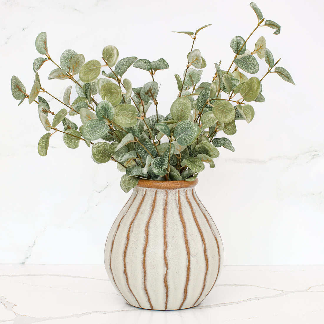 7&quot; Beige Stripe Ceramic Vase