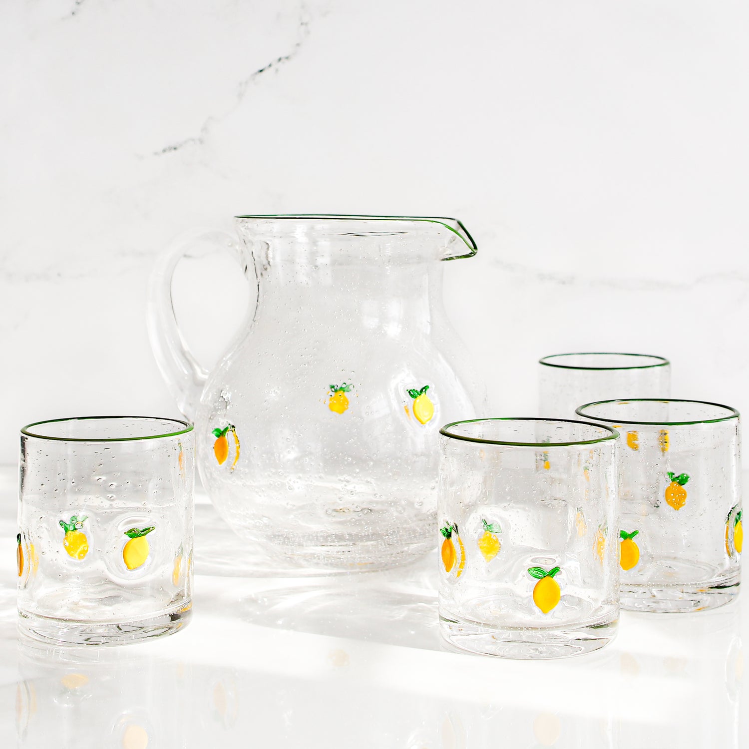 Lemon Print Bubble Glass Pitcher