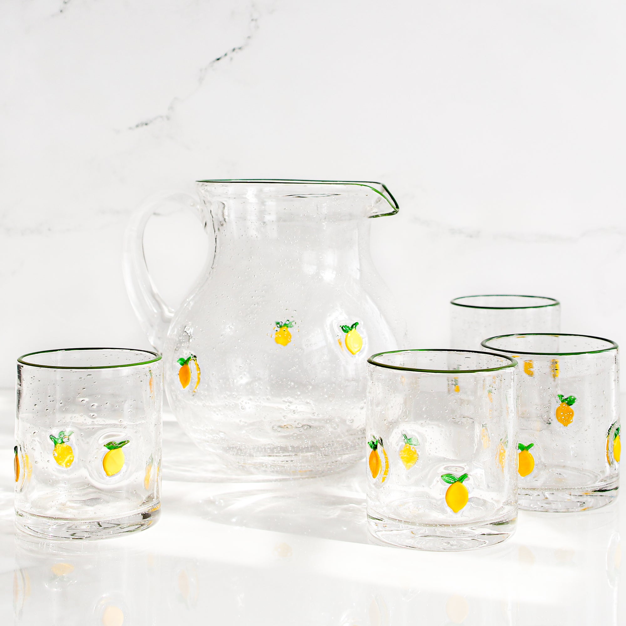 Lemon Print Bubble Glass Pitcher