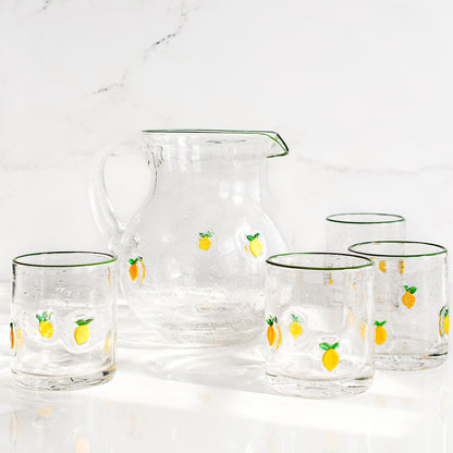 Lemon Print Bubble Glass Pitcher