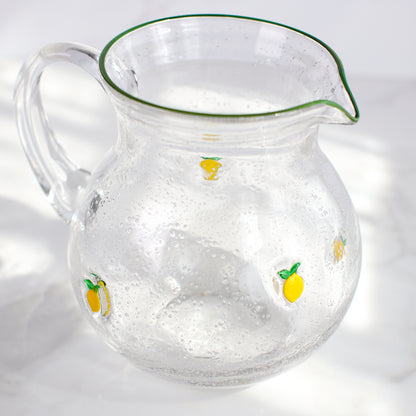Lemon Print Bubble Glass Pitcher