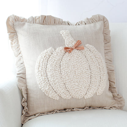Natural Embroidered Pumpkin Square Pillow