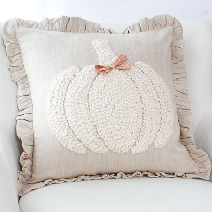 Natural Embroidered Pumpkin Square Pillow