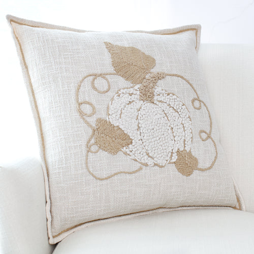 Pumpkin Pillow with Border Stitching - 20 x 20 showcasing a soft autumn design with neutral tones and a stitched pumpkin pattern for cozy decor.