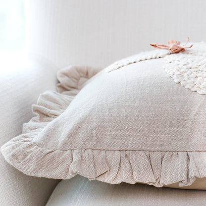 Natural Embroidered Pumpkin Square Pillow