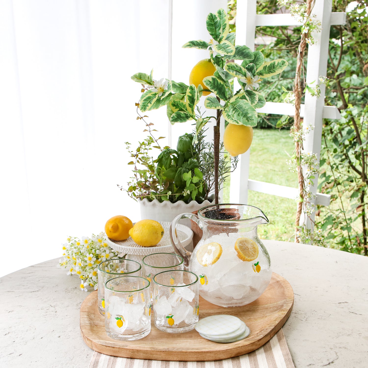 Lemon Print Bubble Glass Pitcher