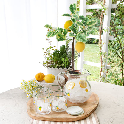 Lemon Print Bubble Glass Pitcher