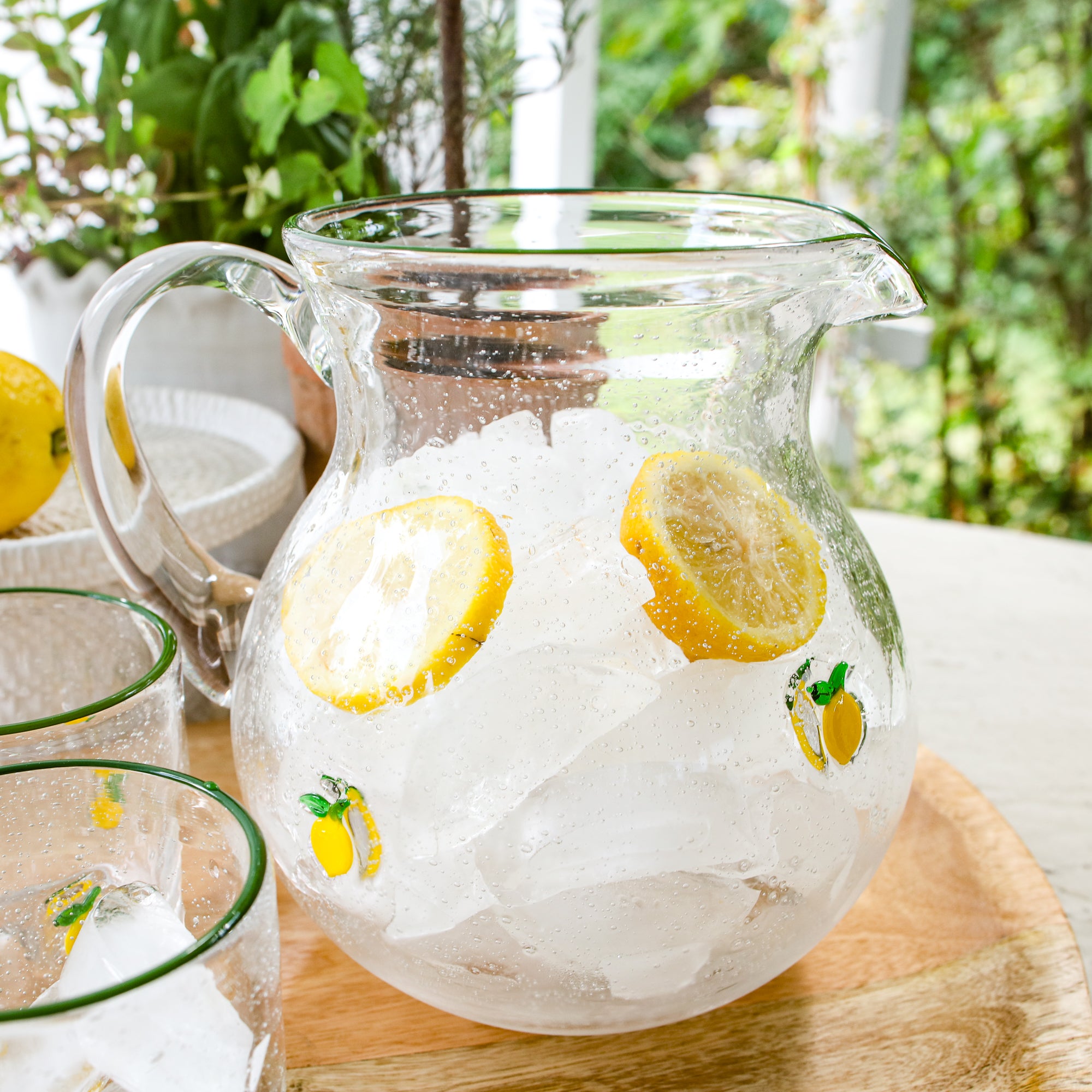 Lemon Print Bubble Glass Pitcher