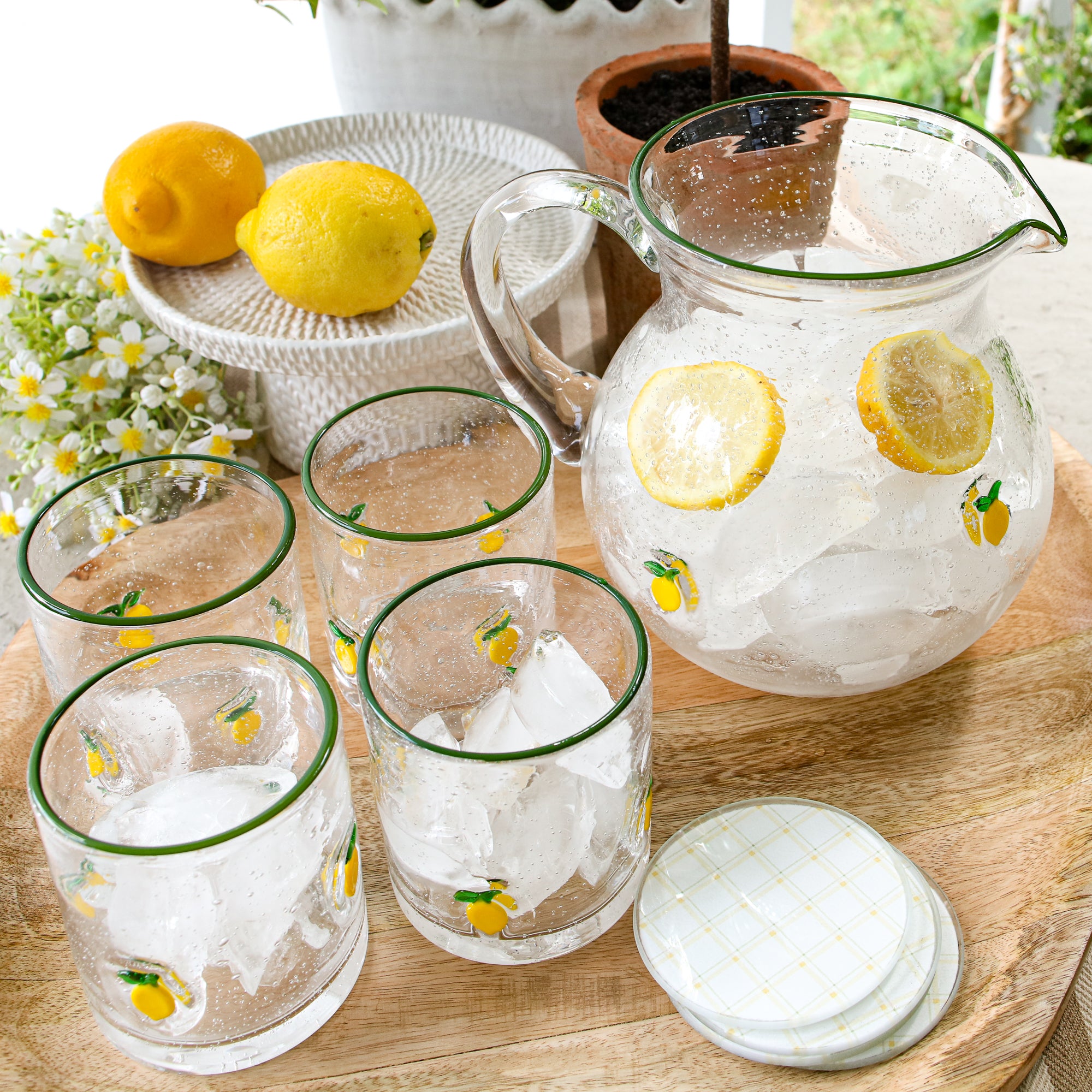 Lemon Print Bubble Glass Pitcher