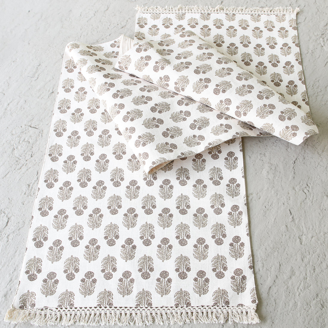 Taupe Block Print Table Runner