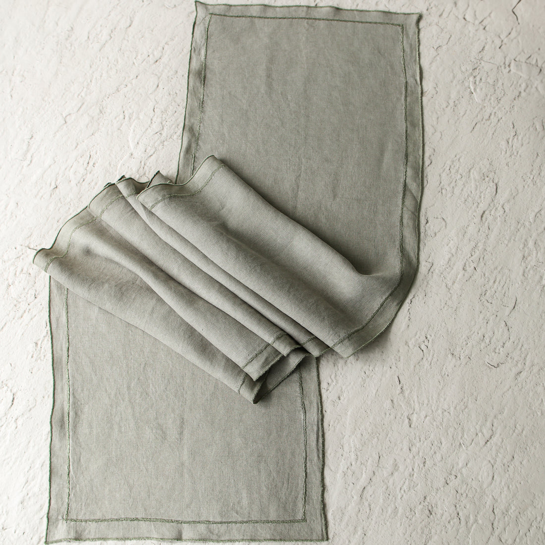 Olive Stonewashed Linen Runner