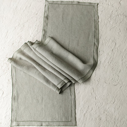 Olive Stonewashed Linen Runner