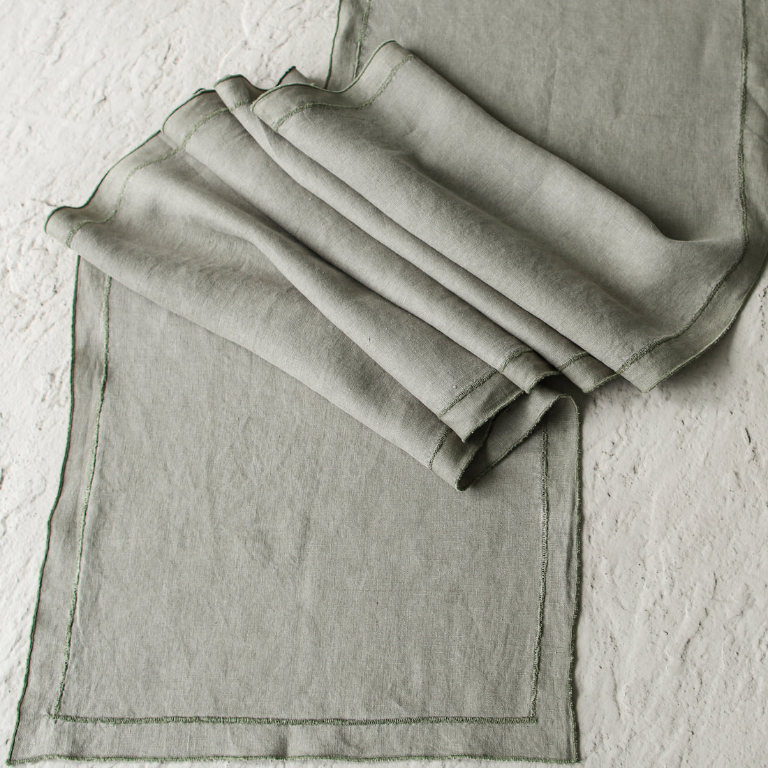 Olive Stonewashed Linen Runner