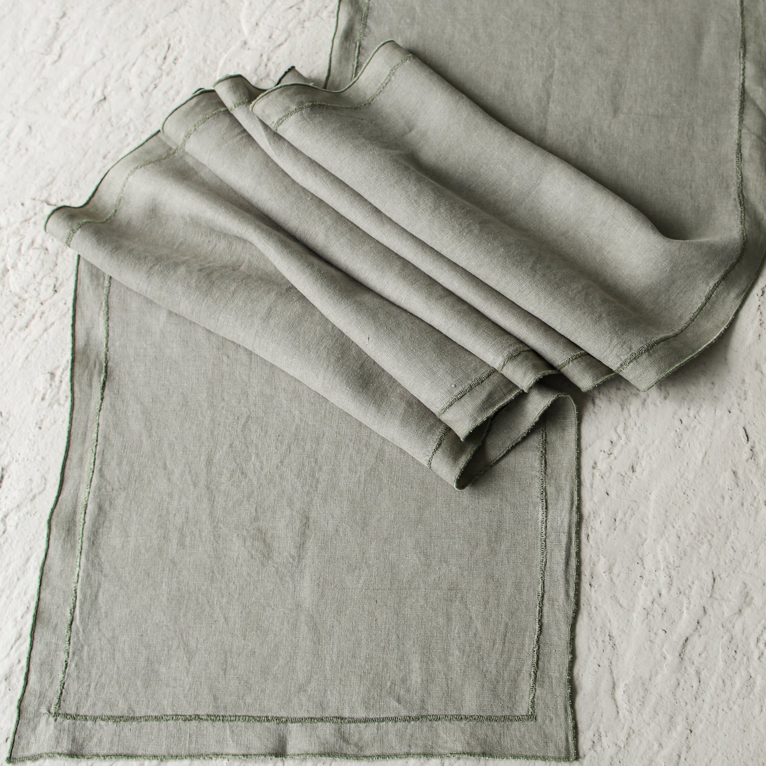 Olive Stonewashed Linen Runner
